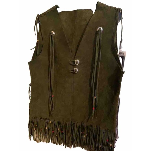 Vintage/ Retro / Groovy Handmade Leather Vest With Fringe , Concho’s & Beads - Picture 1 of 16